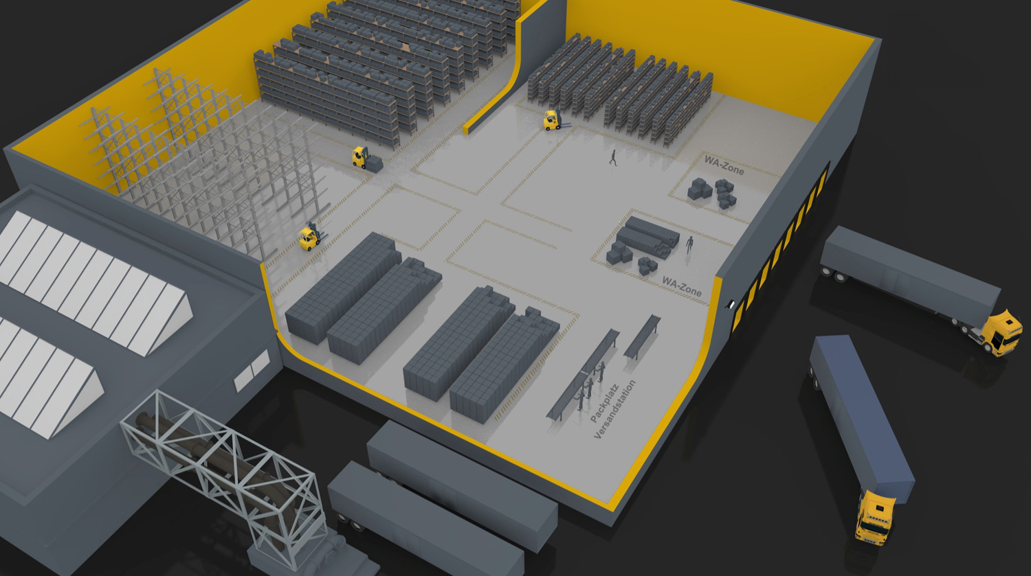 3D view of a warehouse